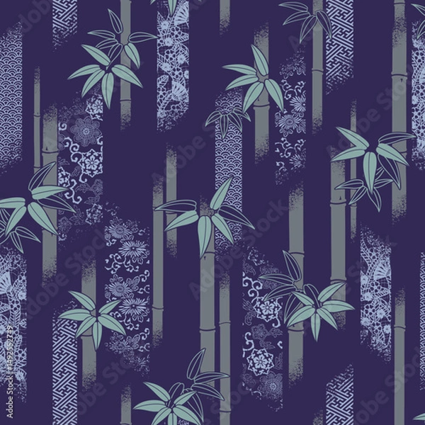 Fototapeta Japanese design with bamboo and traditional patterns,,