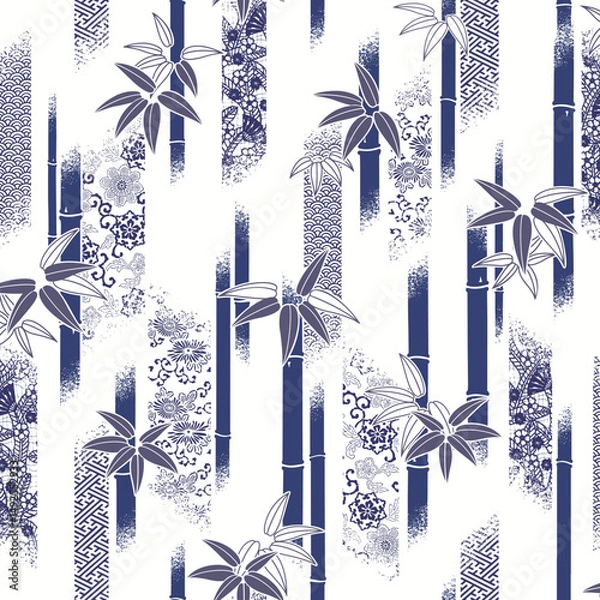 Fototapeta Japanese design with bamboo and traditional patterns,,