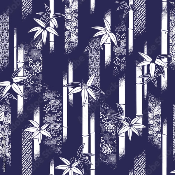 Fototapeta Japanese design with bamboo and traditional patterns,,