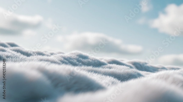 Fototapeta Soft fluffy surface resembling snow or fur under a bright sky with gentle clouds