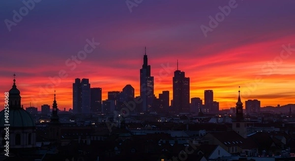 Fototapeta Vibrant City Skyline at Twilight