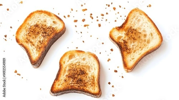 Obraz Delicious toasted bread pieces isolated on white background 