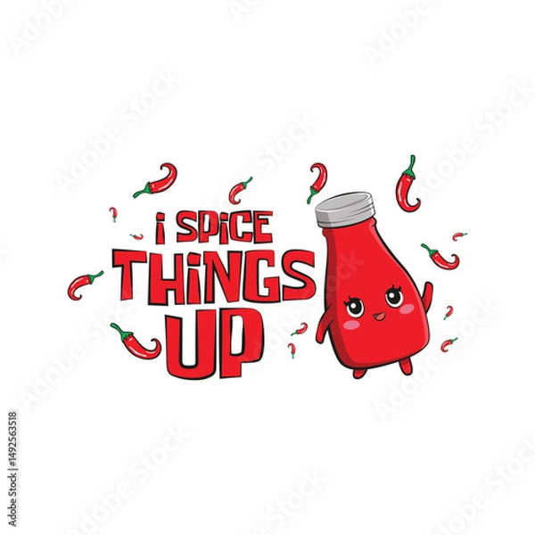 Fototapeta Cute bottle of tomato ketchup sauce with a funny quote "I spice things up". Vector illustration