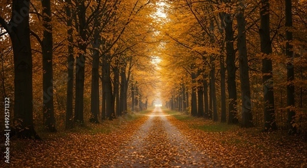 Obraz Tree-Lined Path in Autumn Forest