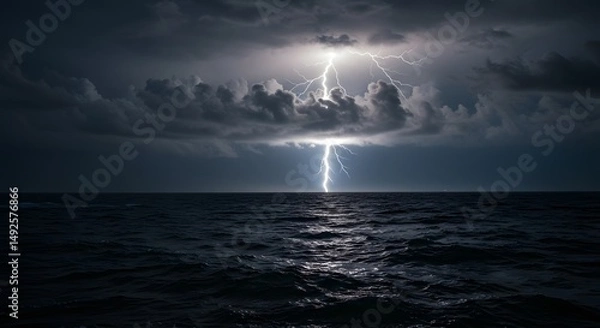 Fototapeta Lightning Over Ocean During Storm
