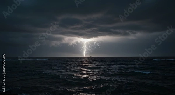 Fototapeta Lightning Strike Over Dark Sea Waters