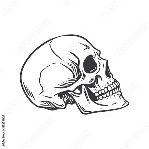 Fototapeta Skull drawing silhouette vector illustration. Gothic style, dark design, detailed contour, spooky and edgy icon