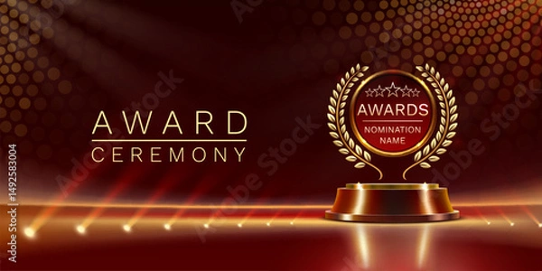 Obraz Award ceremony nomination name podium, golden prize event, scene star ceremony. Vector illustration