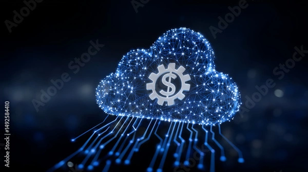 Obraz A diagram illustrating cloud computing cost optimization strategies, highlighting automation, on-demand scaling, and load balancing to keep costs low while maintaining performance