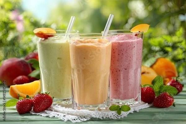 Obraz Refreshing Fruit Smoothies: A Summery Delight