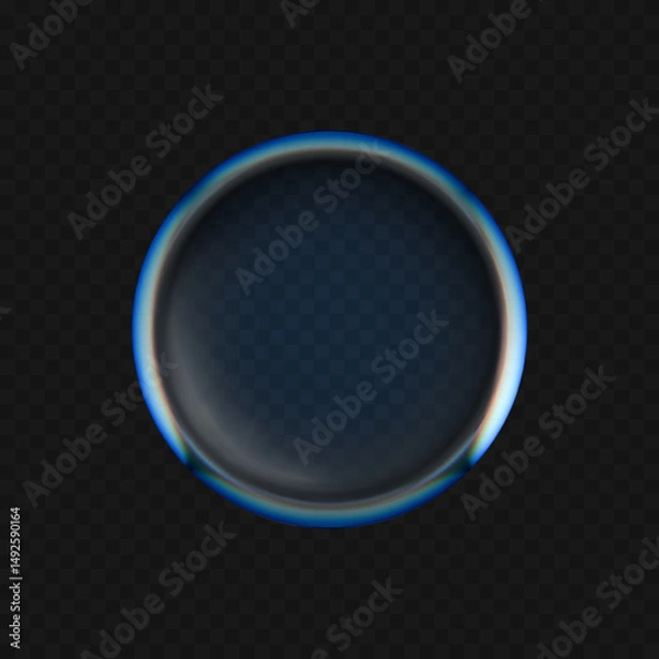 Fototapeta Realistic glossy blue glass sphere with reflective edges, designed in 3D ball style. Render transparent object for web design, app icons, or promotional materials. Vector isolated on dark