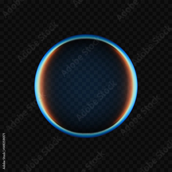 Fototapeta 3D glass ball glowing circular holographic sphere render with neon blue outline and soft gradient isolated on dark transparent background. Ideal for mockups, posters or web design. Vector illustration