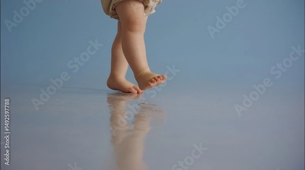 Fototapeta Tiny steps, big world: Baby exploring new horizons with confident strides