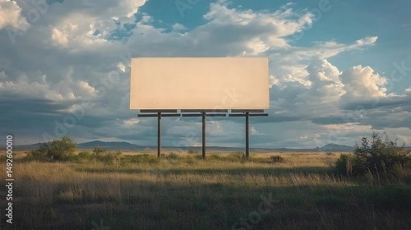 Fototapeta Billboard advertising in desert landscape with cloudy skies for marketing and promotion campaign design