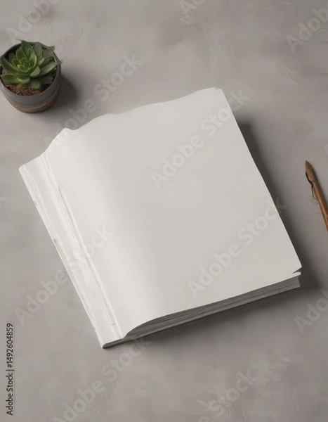 Fototapeta Modern vertical photo album mockup; customizable blank pages, clean lines, subtle shadow,  album design,  photo album template,  album mockup template