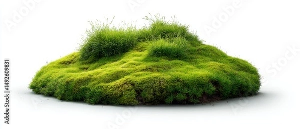 Fototapeta Lush Green Moss and Grass Clump Isolated on White Background Studio Shot Close Up for Nature Designs and Mockups