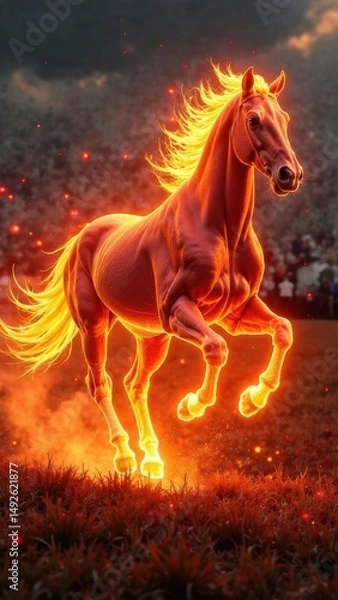 Obraz Fire horse galloping across a field. Horse symbol of 2026