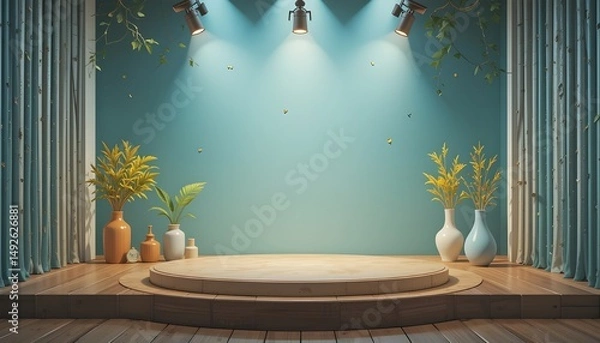 Fototapeta Stage Design or Context Styleclean Colored 3D Podium Sits in An Empty Room With Soft Light  Nature Background