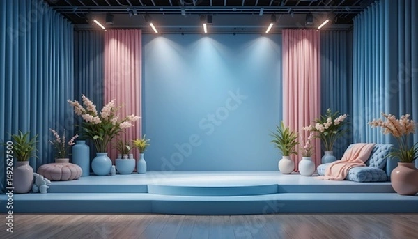 Fototapeta Stage Design or Context Styleclean Colored 3D Podium Sits in An Empty Room With Soft Light  Nature Background