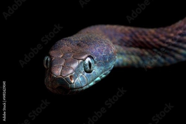 Obraz Mysterious Blue Snake: Close-Up Macro Photography with Dark Moody Style