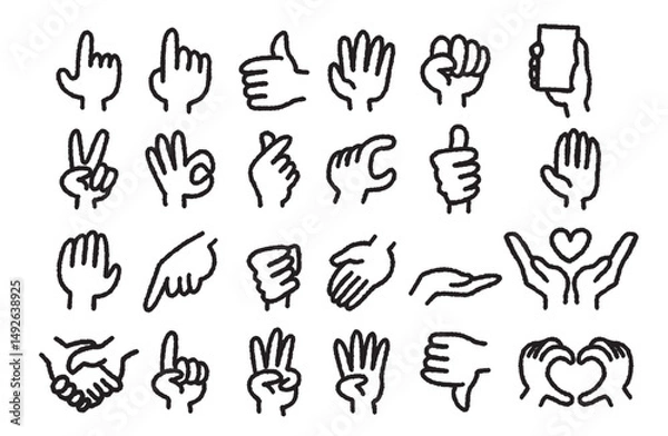 Fototapeta ハンドジェスチャーの手描きアイコンセット
