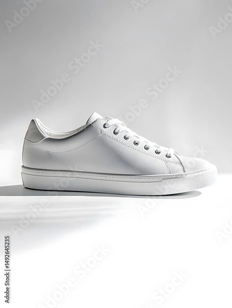 Fototapeta Trendy Unisex White Sneakers for Spring: Casual Footwear with Sleek Minimalist Design and Modern Style