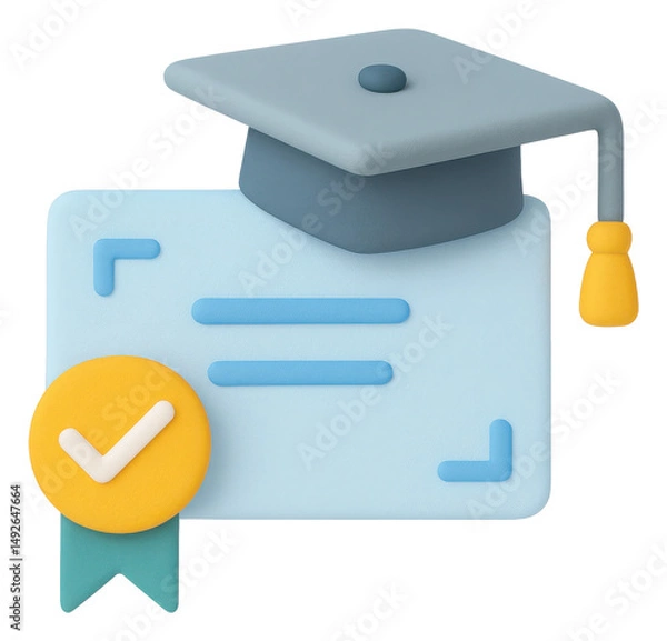 Obraz 3D Render of a Graduation Certificate with Cap