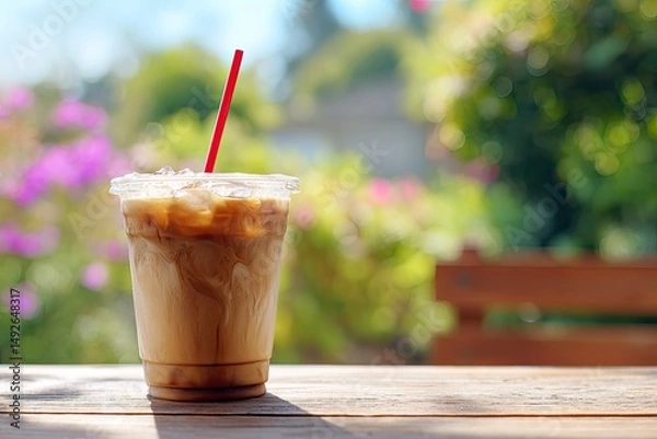 Obraz Iced Latte in Sunlight: A Serene Summer Coffee Moment