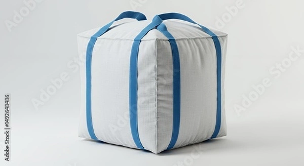 Obraz White Square Bulk Bag with Symmetrical Blue Straps Isolated on White Background for Industrial Use