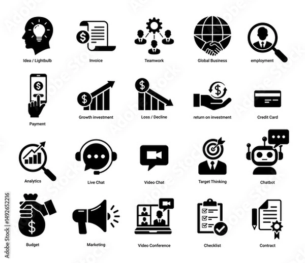 Obraz Essential business icons set flat design vector illustration