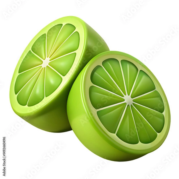 Fototapeta Juicy Lime Slices Isolated on Transparent Background, Refreshing Citrus Fruit
