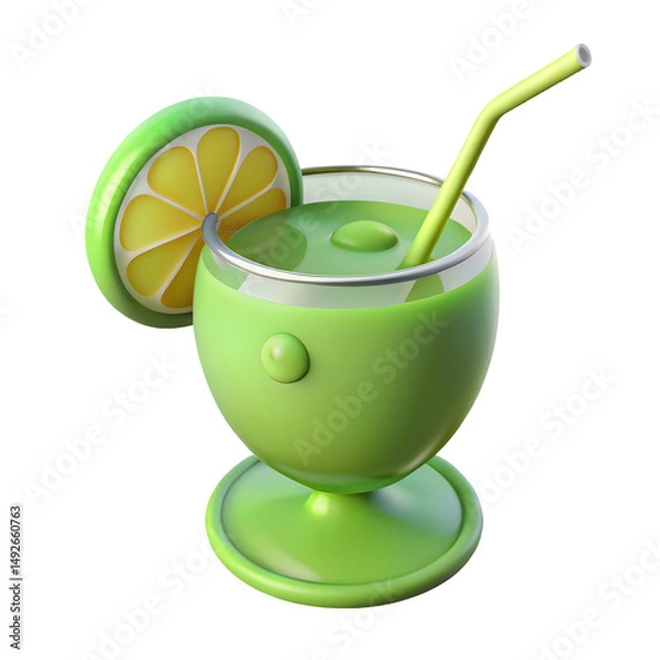 Fototapeta Refreshing Green Drink with Lemon Slice in Glass