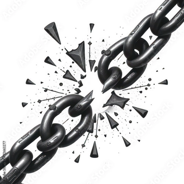 Obraz Broken chain with fragments flying in a dramatic explosion effect