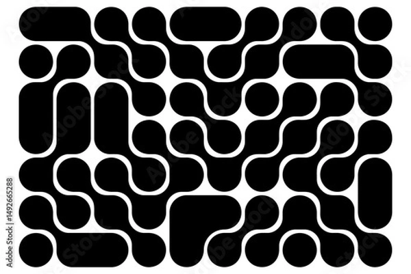Fototapeta Meta balls pattern. Black connected dots, liquid drops or amorphous shapes isolated on white background. Organic blobs or molecular texture. Modern abstract print. Vector graphic illustration.