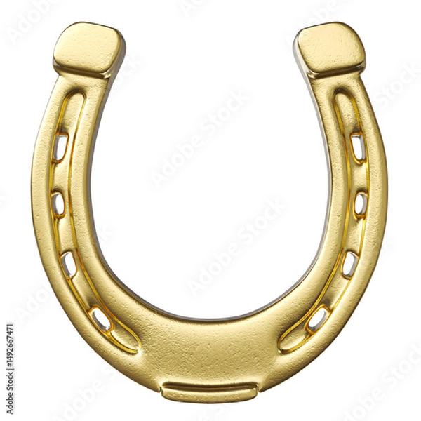 Fototapeta Shiny golden horseshoe representing luck  transparent background 3d
