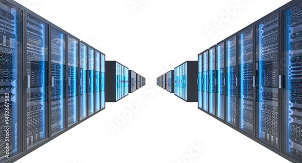 Fototapeta Modern server racks transparent background 3d