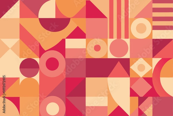 Fototapeta Abstract geometric composition in warm tones with transparency suitable for design projects