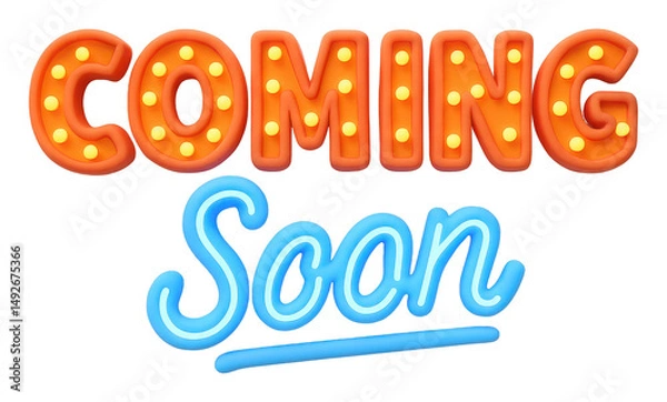 Obraz Coming Soon Announcement 3D Render Orange Blue Text Sign