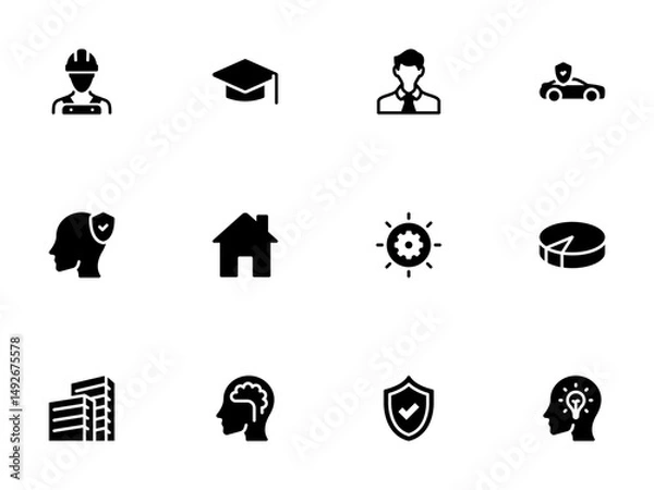 Fototapeta Black Glyph Icons Professions, Security, Innovation, and Business Elements