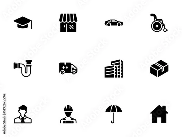 Fototapeta Diverse Collection of Black Silhouette Icons for Varied Concepts