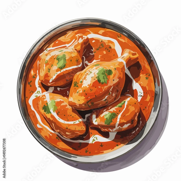 Fototapeta Butter Chicken Drumsticks in Rich Curry – Watercolor Style