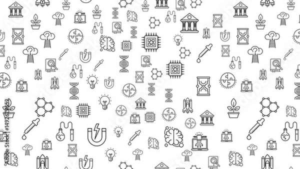 Fototapeta Science and technology icons seamless pattern on a white background vector illustration