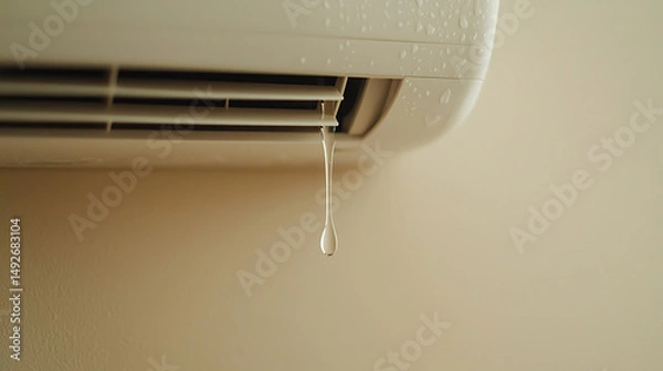 Fototapeta Condensation drips from an indoor climate control unit, signaling potential humidity or maintenance issues in a home or office environment.