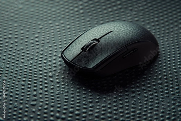 Fototapeta Close-Up of a Wireless Computer Mouse on a Textured Surface with Soft Lighting Enhancing Its Design and Functionality for Modern Workspaces and Gaming Environments