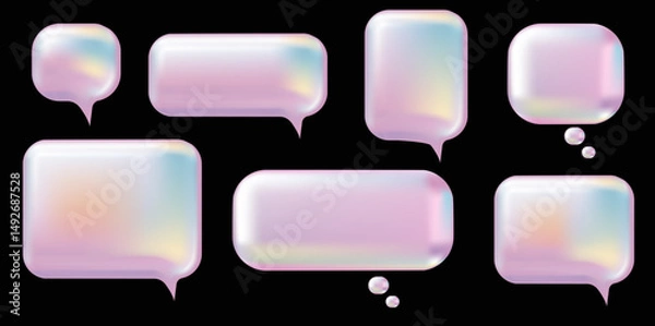 Fototapeta 3d y2k Pink Speech Bubble set. Realistic vector illustration design. Balloon 3D style of thinking sign symbol. Metal, luxury, glossy, shiny, chat, dialogue, shape template.