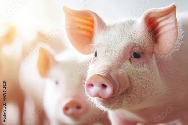 Fototapeta Close-Up Portrait of a Playful Piglet with Soft Pink Skin and Curious Expression in a Bright Farm Setting Reflecting Joy and Innocence in Agriculture