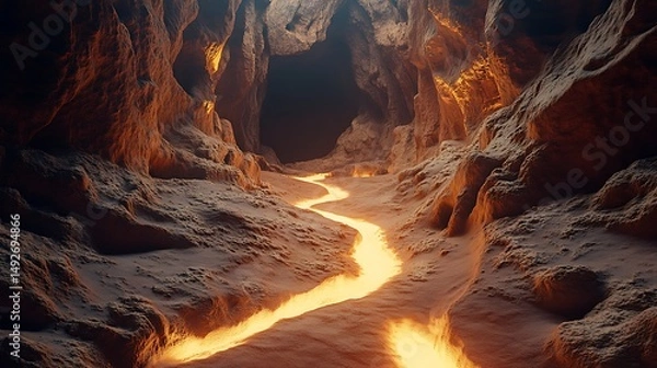 Fototapeta Lava flow cave path