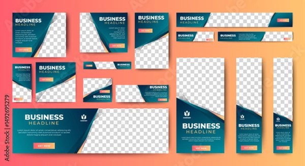 Fototapeta Professional ads banner template set design. Business web banner layout for cover, flyer, social media, background, poster, card. vector