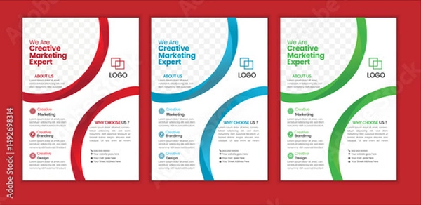 Fototapeta a bundle of 3 templates Business flyer design, in blue color, and modern design,marketing,business proposal, promotion, advertise, publication and editable vector template design