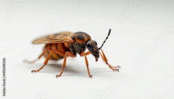 Fototapeta Close-up of single insect on pure white background, isolated, background